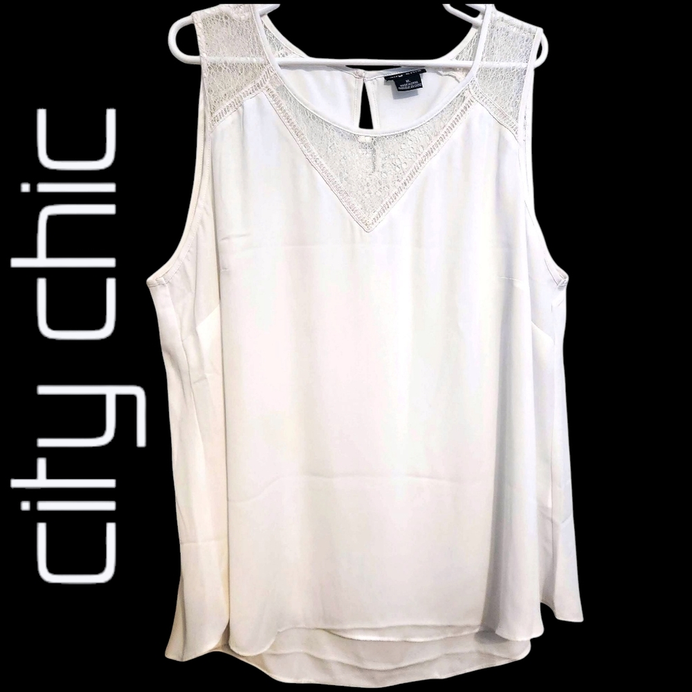 City Chic White Lace Sleeveless Top XL Sz 22 NWOT